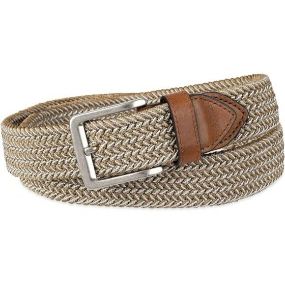 Mens stretch web belt two tone braided adjustable leather casual golf belt - Picture 2 of 6